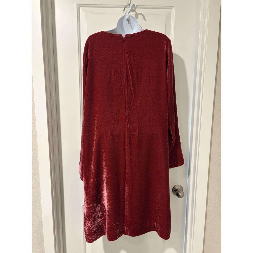 Vtg 90s J. Jill Raspberry Velvet Dress~L~Silk Bld Shift Long Slvs Glam Boho Luxe - Picture 5 of 13